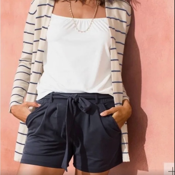 Garnet Hill cream striped cashmere open front cardigan - Picture 2 of 9